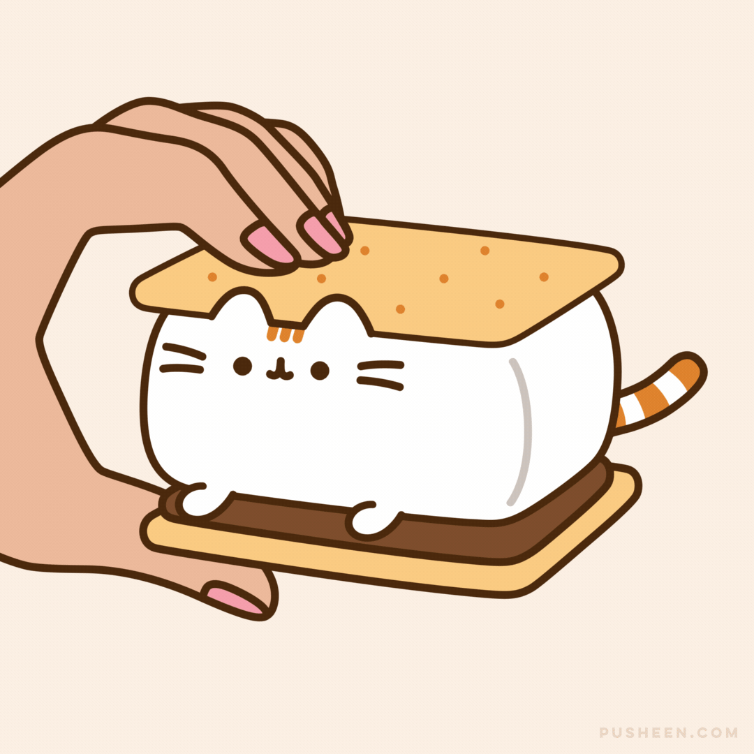 Pusheen cat smores being squished repeatdely