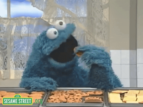 cookie monster devouring chocolate chip cookies