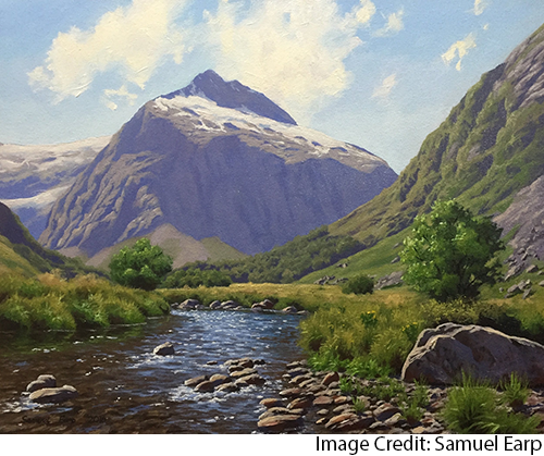 Painting of a mountainous landscape