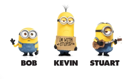 Image of the three main minions. From left to right: Bob, Kevin, and Stuart.
