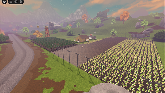 Image of Roblox farming and friends game with field and barn