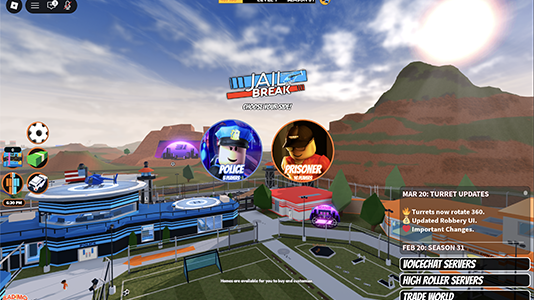 Image of Roblox Jailbreak intro screen police vs prisoner