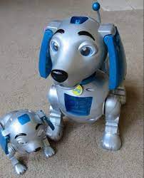 Picture of blue and silver dog robot