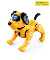 Picture orange robot dog, smooth metal