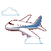 Animation of cartoonish plane flying through clouds