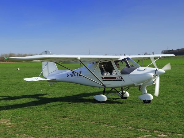 Ultralight aircraft on a grass runway