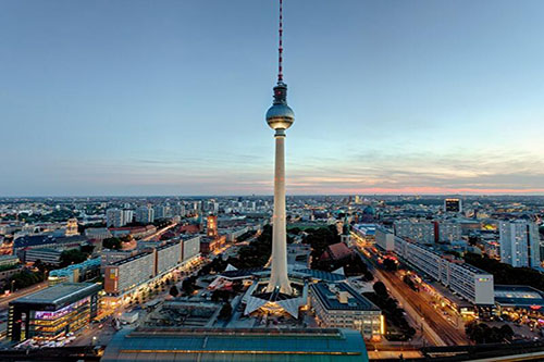 Berlin space needle arial view.