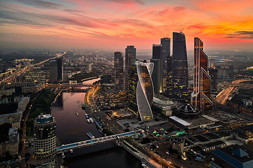 Moscow city center from an arial view.