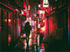 Rainy Japanese alleyway at night