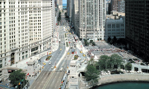 An aerial view of the Magnificent Mile