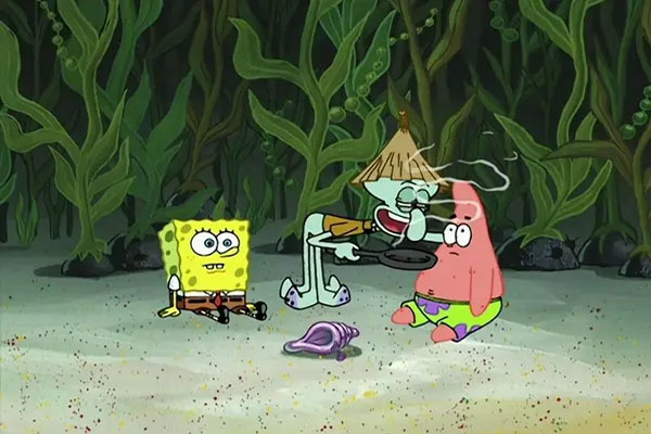 Spongebob, Patrick and Squidward in the wilderness alone