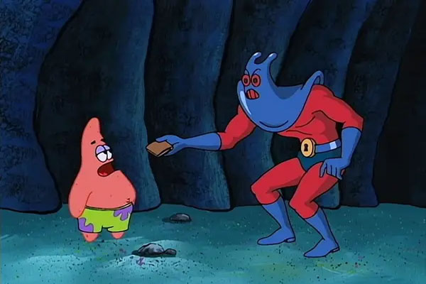 Man-Ray handing a wallet to Patrick