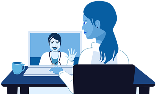 cartoon of woman on video call on a computer
